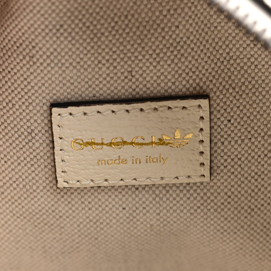 Gucci X ADIDAS Textured Dollar Calfskin Web Trefoil Logo Small Ophidia Round Shoulder Bag Off White Black