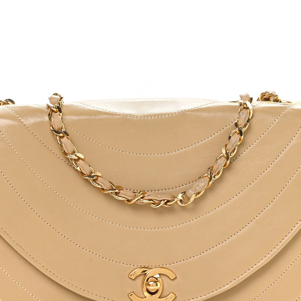 Chanel Lambskin Ribbon Stitched Flap Beige