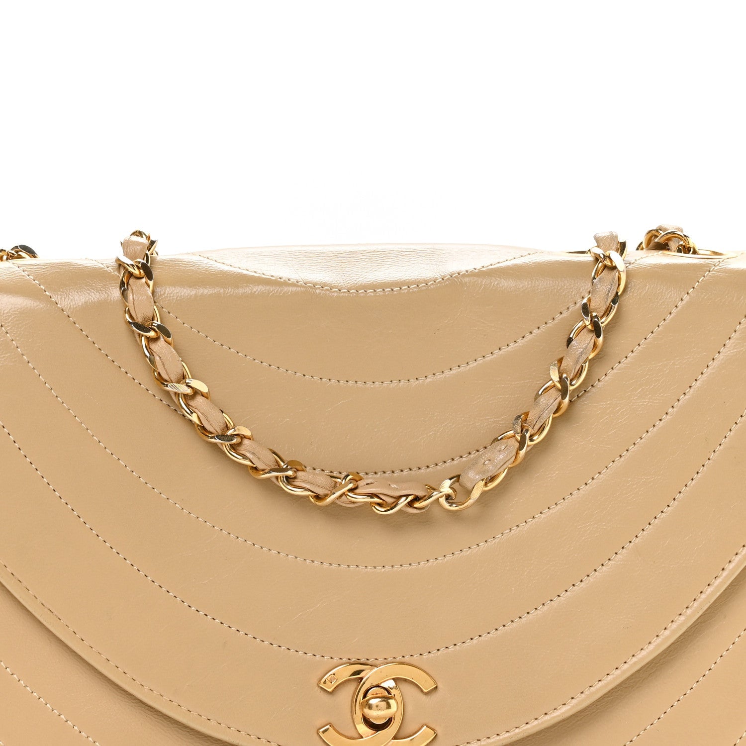 Chanel Lambskin Ribbon Stitched Flap Beige