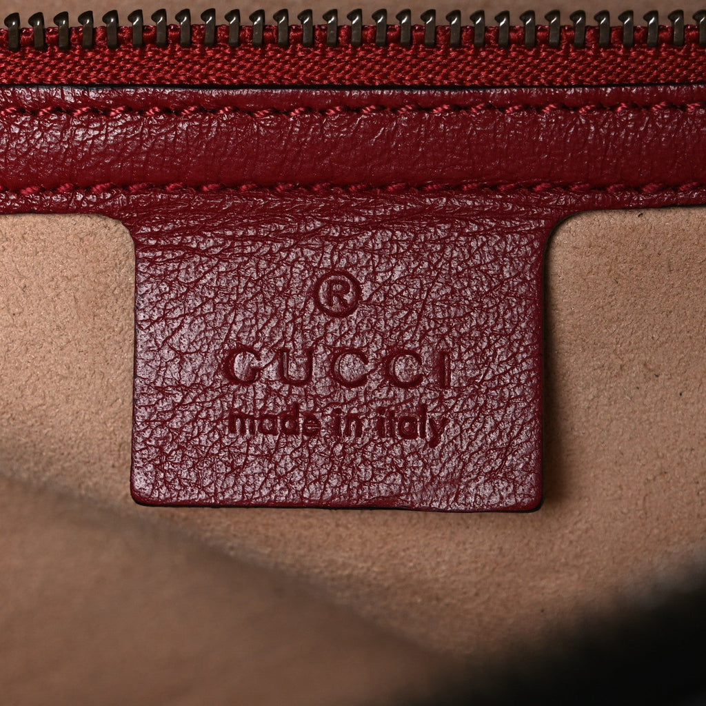 Gucci Vintage Effect Calfskin Matelasse Diagonal Small Torchon GG Marmont Bamboo Top Handle Shoulder Bag Black Romantic Cherry