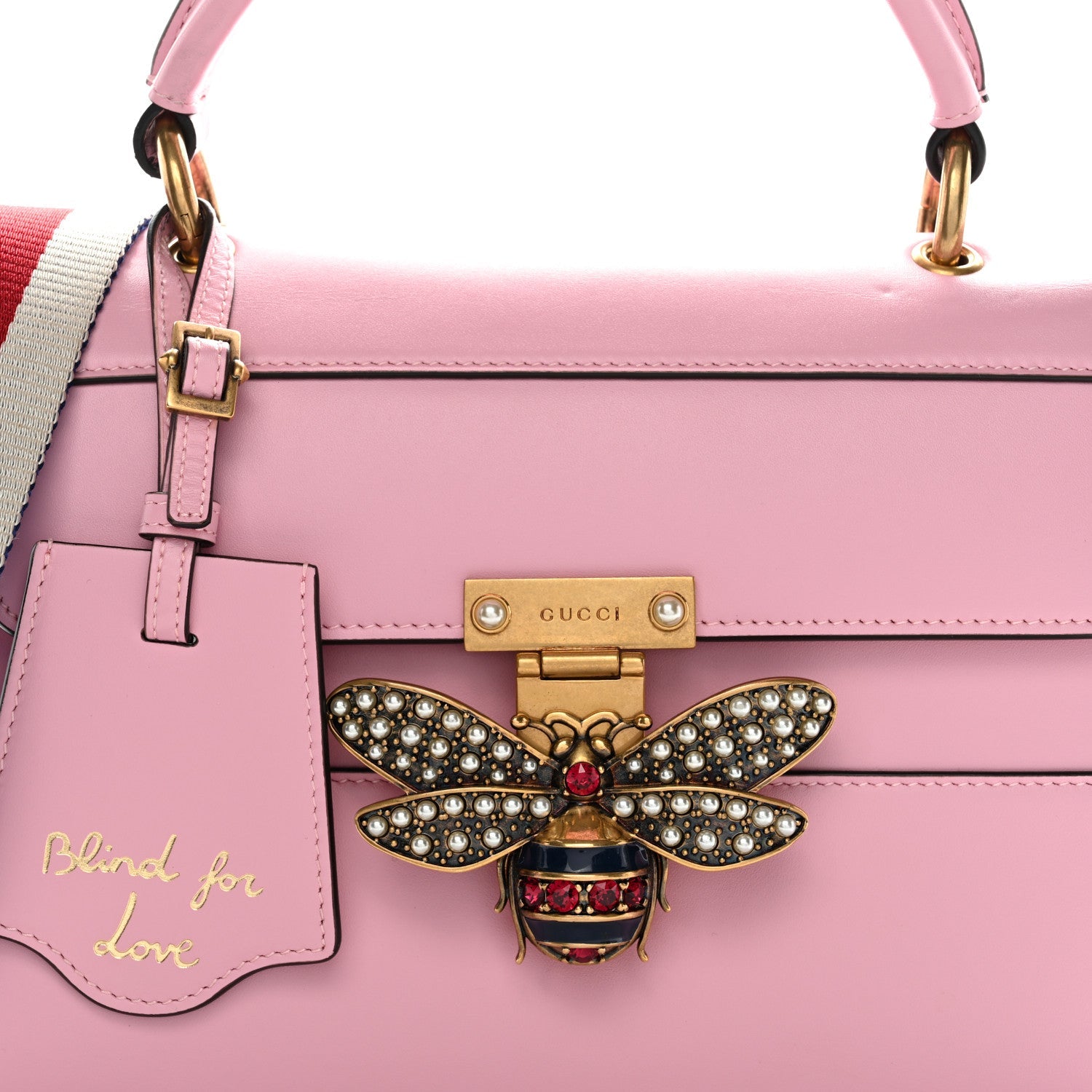 Gucci Calfskin Sylvie Web Small Queen Margaret Top Handle Bag Sugar Pink