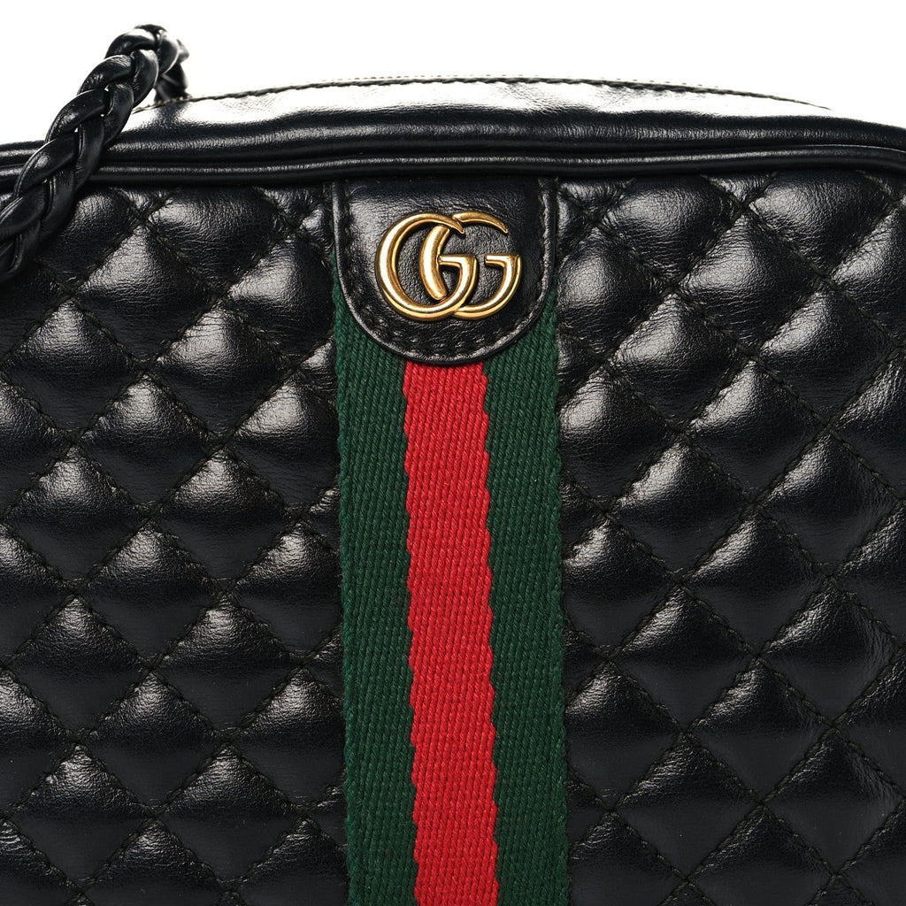 Gucci Calfskin Trapuntata Web Mini GG Shoulder Bag Black