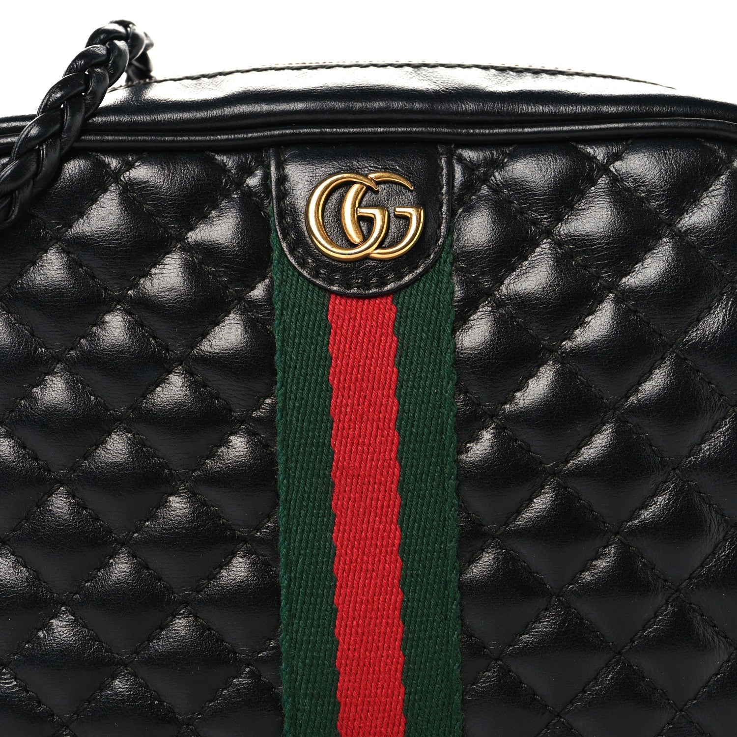 Gucci Calfskin Trapuntata Web Mini GG Shoulder Bag Black