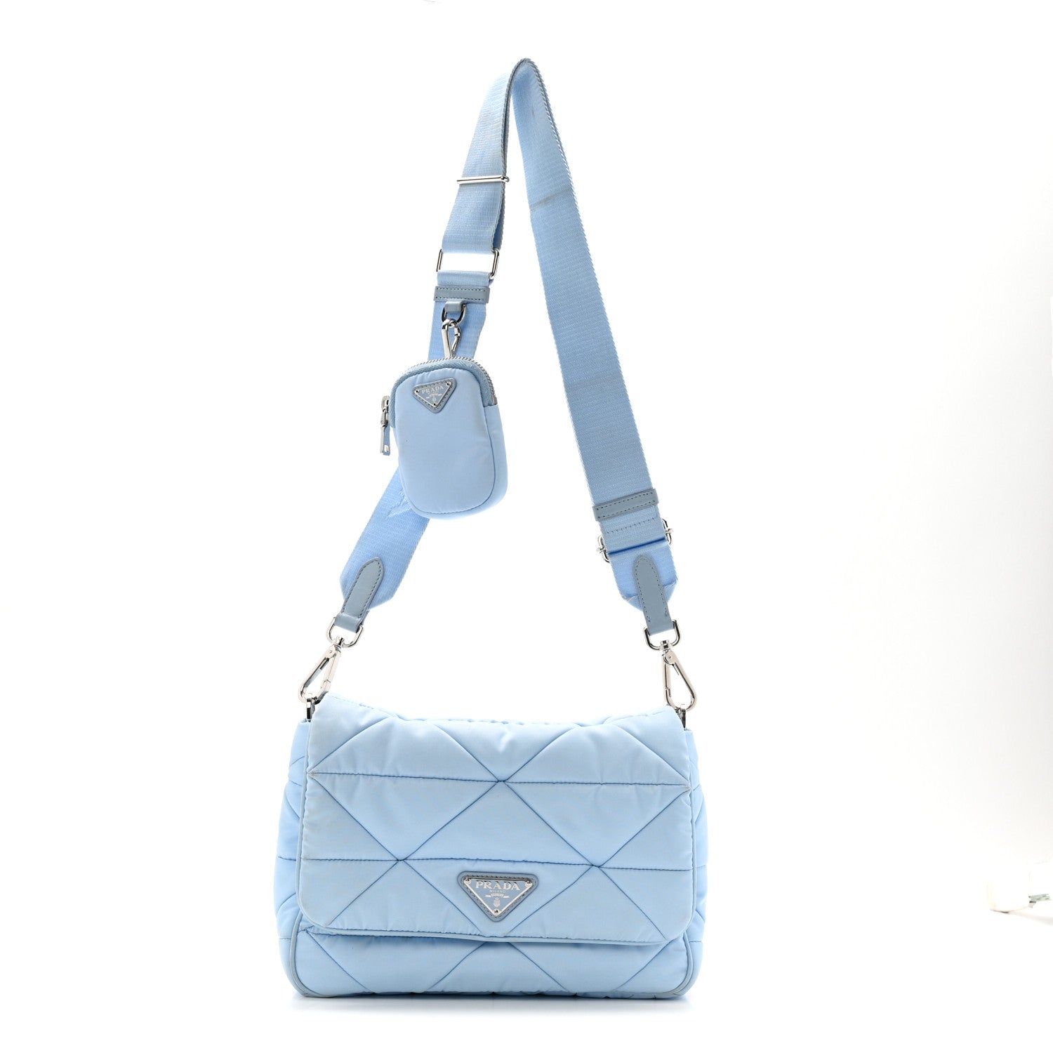 Prada Re-Nylon Quilted Padded Flap Shoulder Bag Celeste