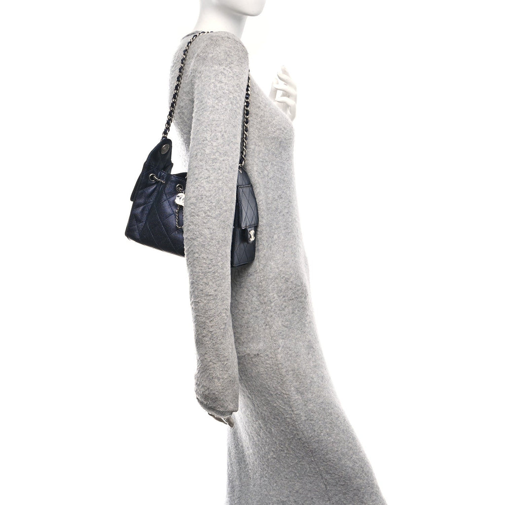 Chanel Metallic Caviar Quilted Mini Chanel 25 Handbag Dark Blue