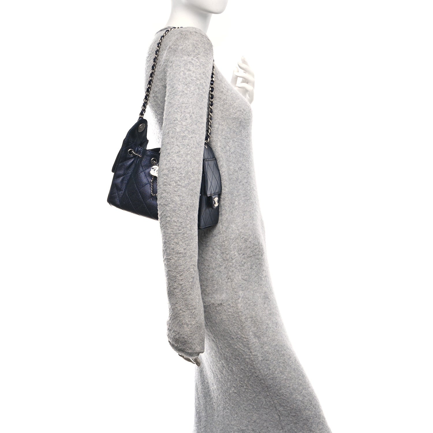 Chanel Metallic Caviar Quilted Mini Chanel 25 Handbag Dark Blue