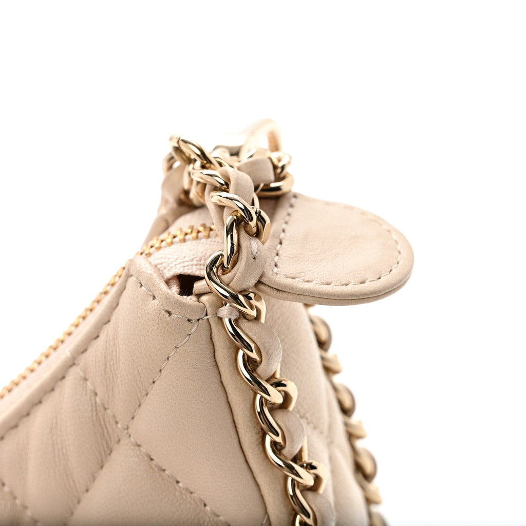 Chanel Lambskin Quilted Small Hobo Bag Light Beige