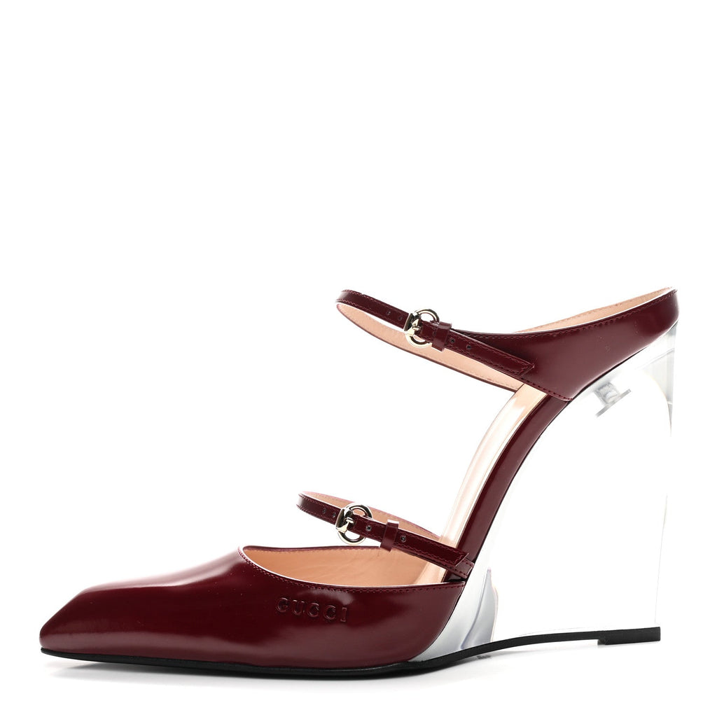 Gucci Regent Calfskin Wedge Mules 39 Rosso Ancora