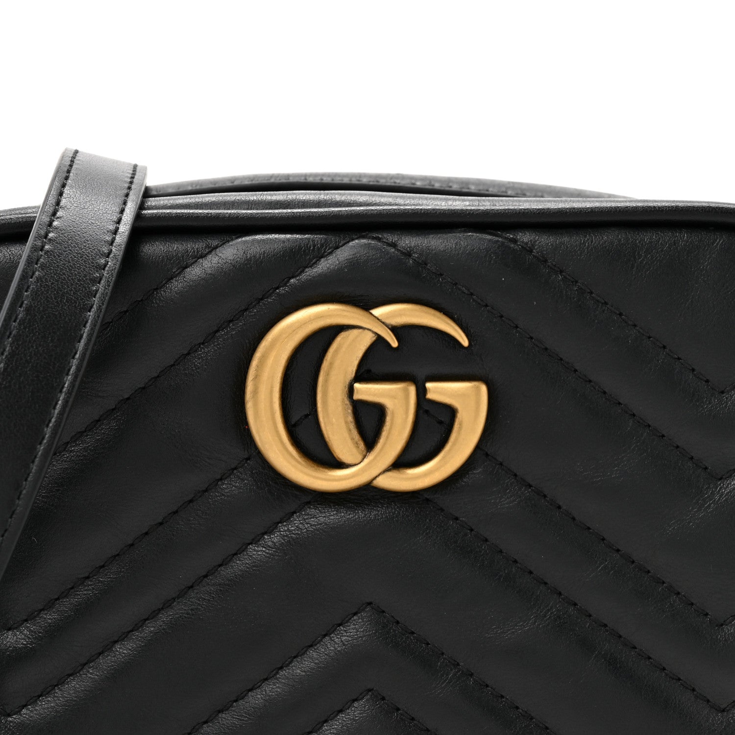Gucci Calfskin Matelasse Mini GG Marmont Chain Shoulder Bag Black