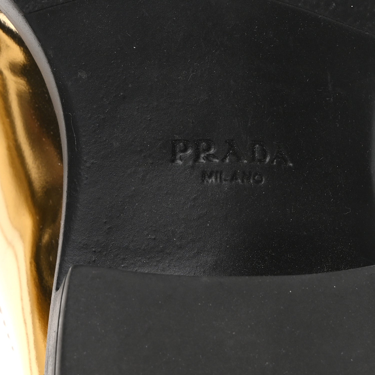 Prada Metallic Brushed Calfskin Metal Triangle Logo 50mm Loafers 39.5 Platino