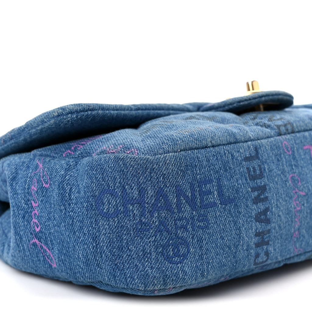 Chanel Denim Quilted Denim Large Mood Flap Blue Multicolor