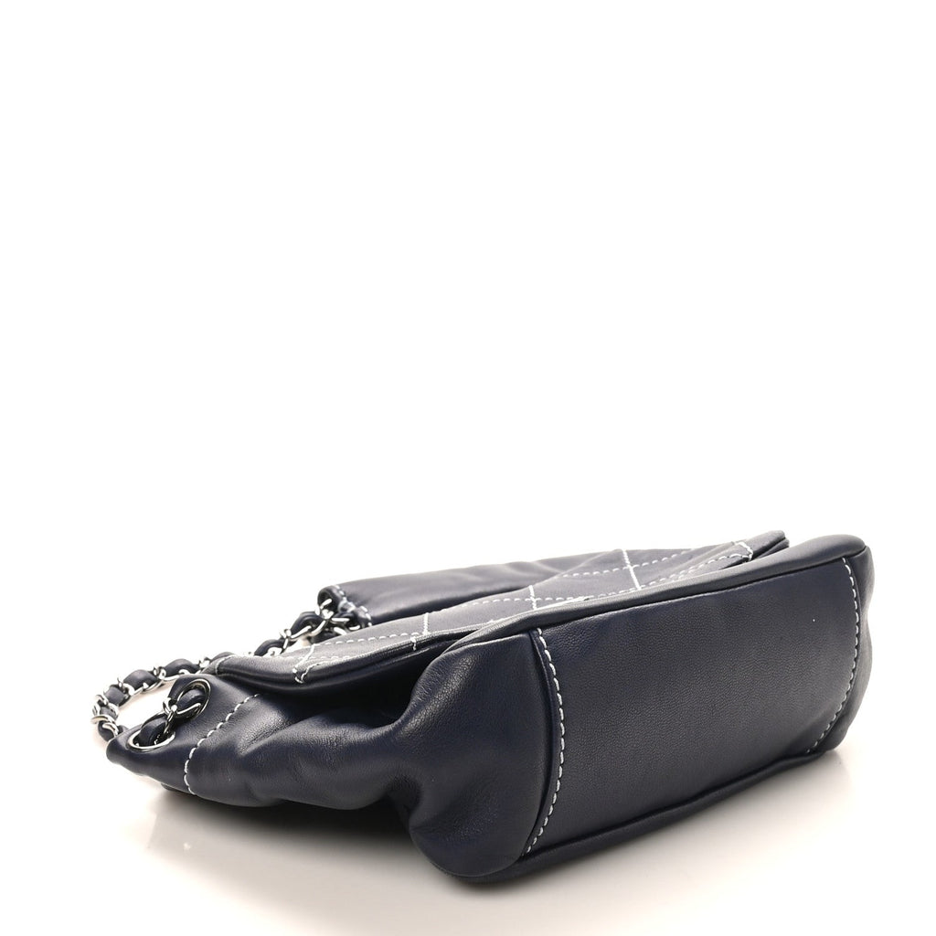 Chanel Lambskin Contrast Stitch Small Surpique Accordion Flap Navy