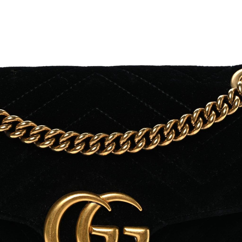 Gucci Velvet Matelasse Small GG Marmont Shoulder Bag Black