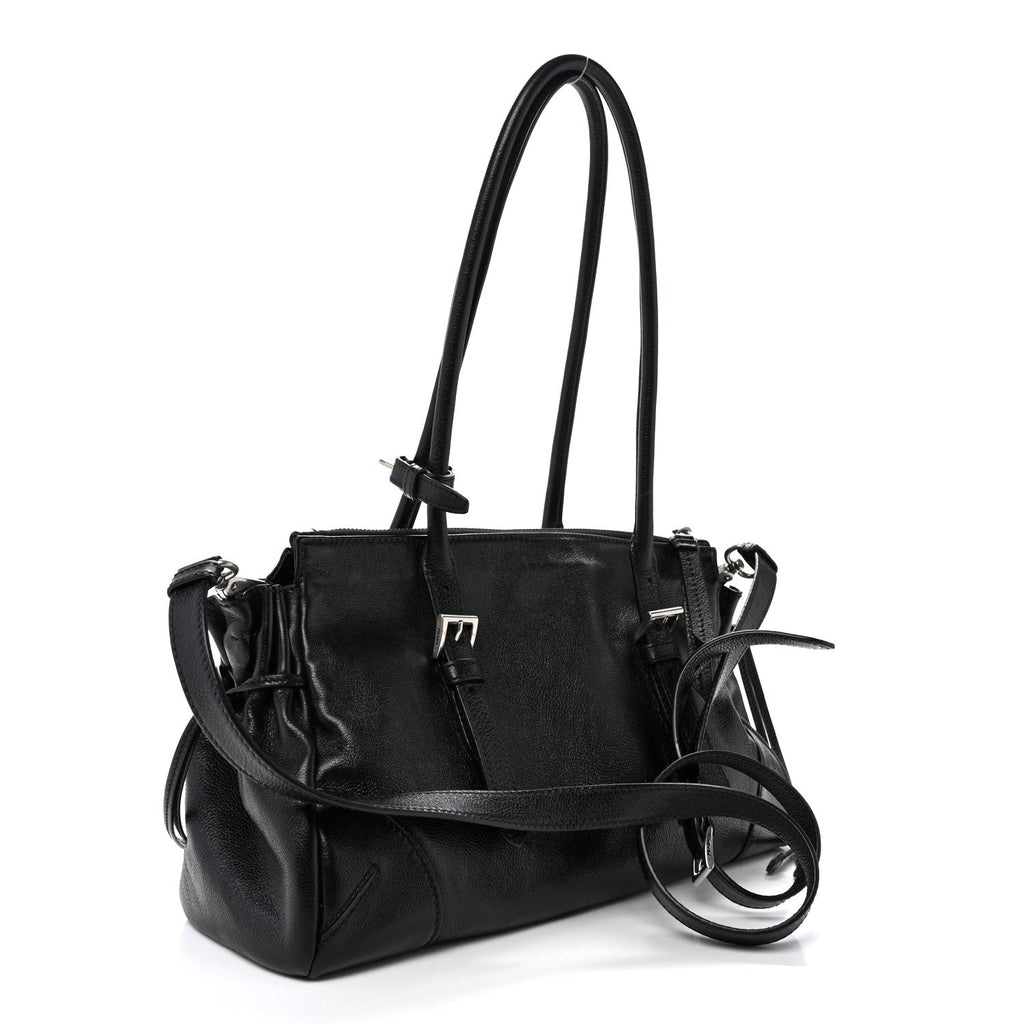 Prada Antiqued Calfskin Triangle Medium Bonnie Shoulder Bag Black