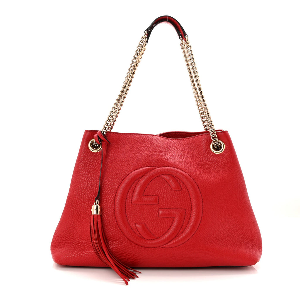 Gucci Pebbled Calfskin Medium Soho Chain Shoulder Bag Tabasco Red