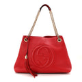 Gucci Pebbled Calfskin Medium Soho Chain Shoulder Bag Tabasco Red