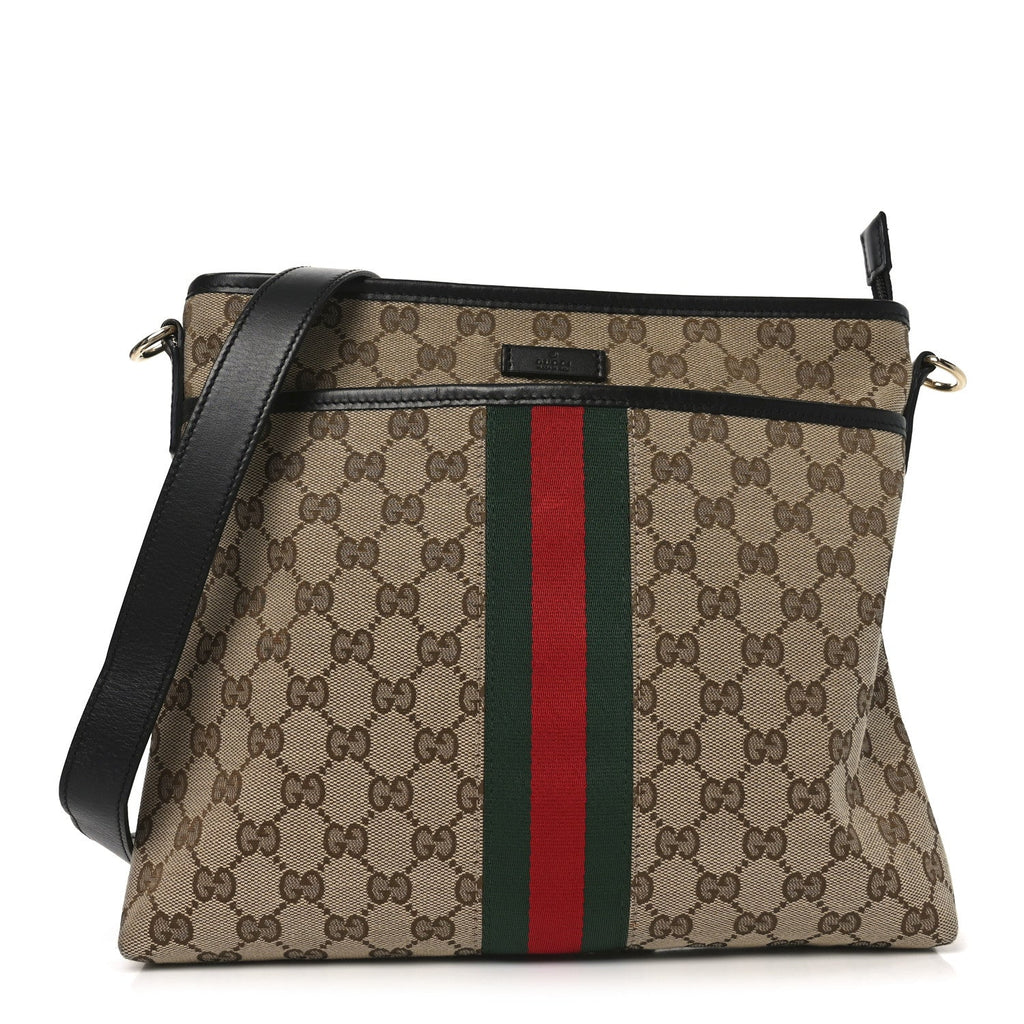 Gucci GG Monogram Web Flat Messenger Bag Black