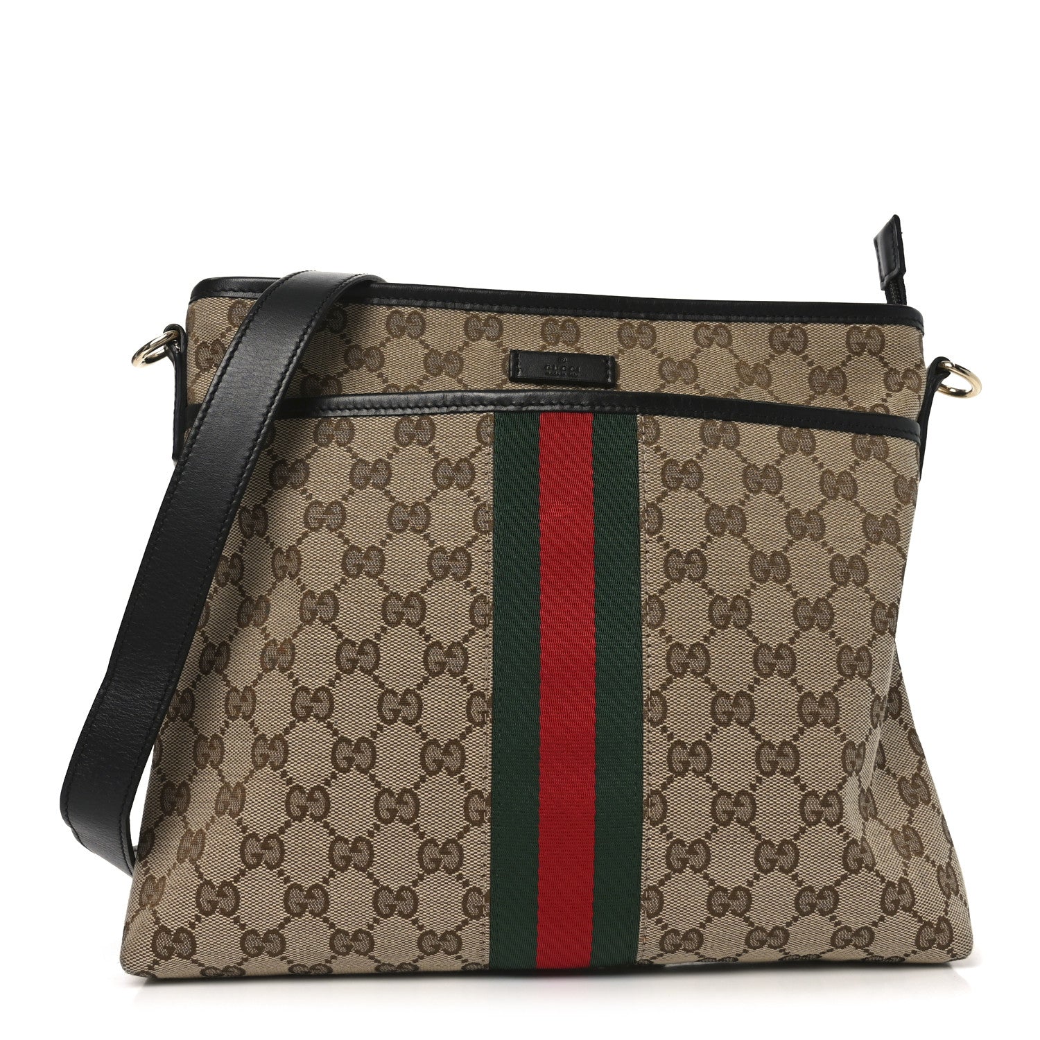 Gucci GG Monogram Web Flat Messenger Bag Black