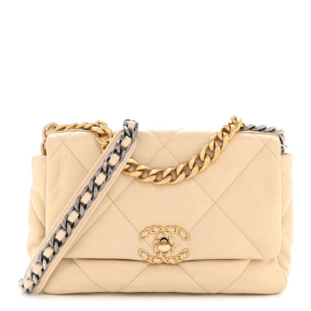 Chanel Lambskin Quilted Medium Chanel 19 Flap Beige