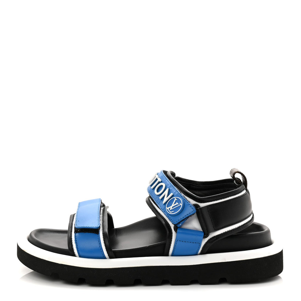 Louis Vuitton Calfskin Monogram Pool Pillow Flat Comfort Sandals 38 Blue