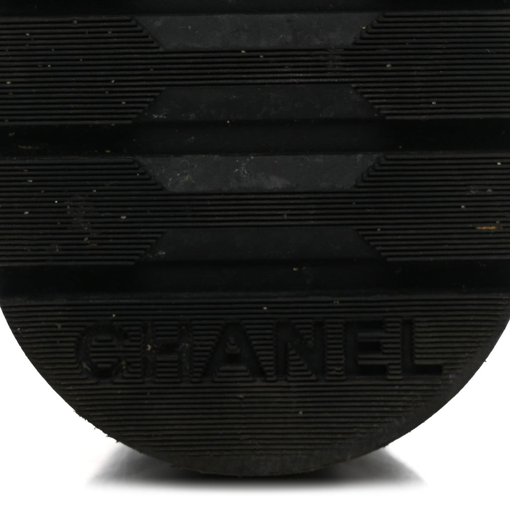 Chanel Shiny Calfskin Quilted Lace Up Combat Boots 36 Black