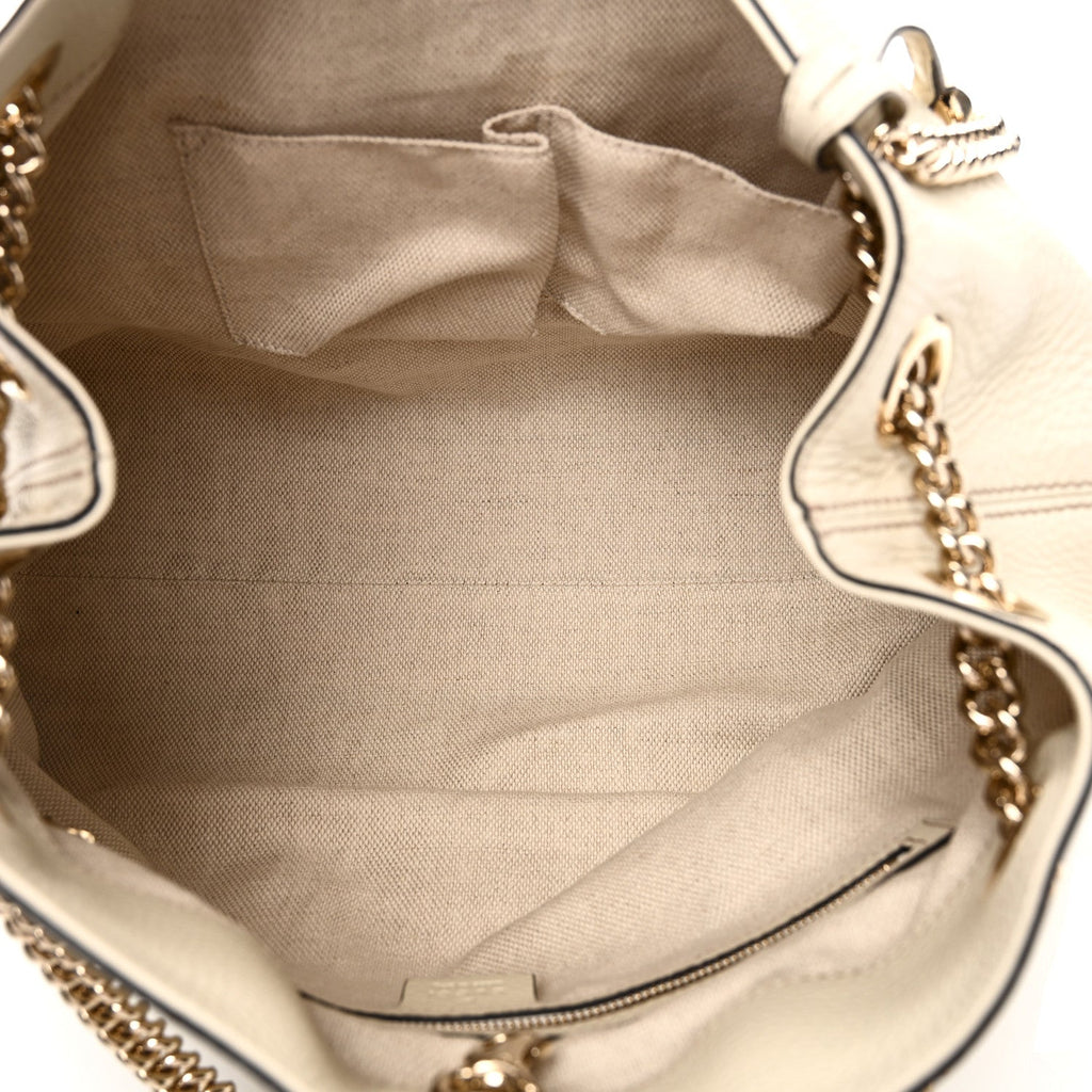 Gucci Pebbled Calfskin Medium Soho Chain Shoulder Bag  Off White