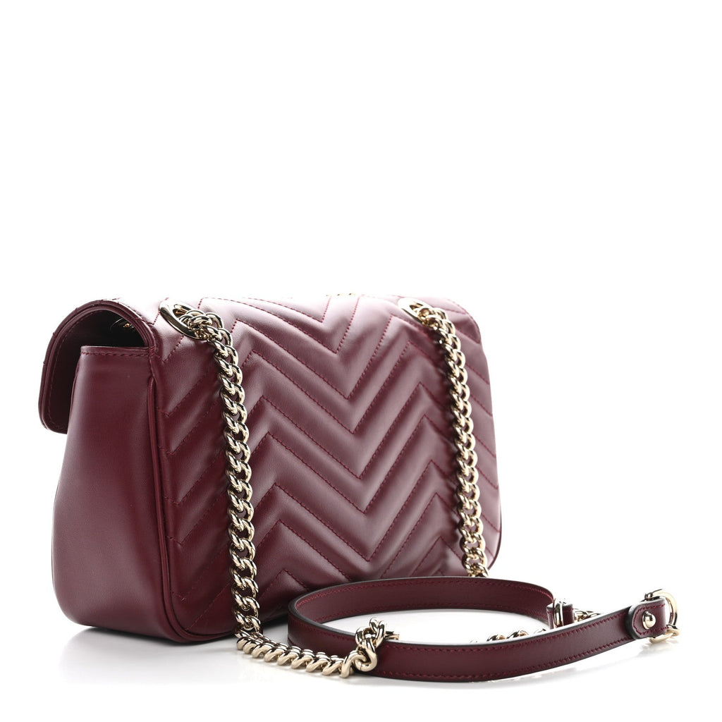 Gucci Calfskin Matelasse Small GG Marmont Shoulder Bag Ancora Red