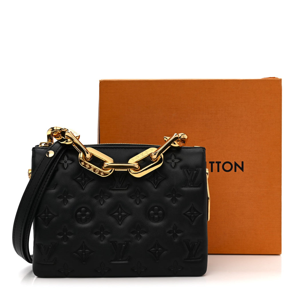 Louis Vuitton Lambskin Embossed Monogram Coussin BB Black