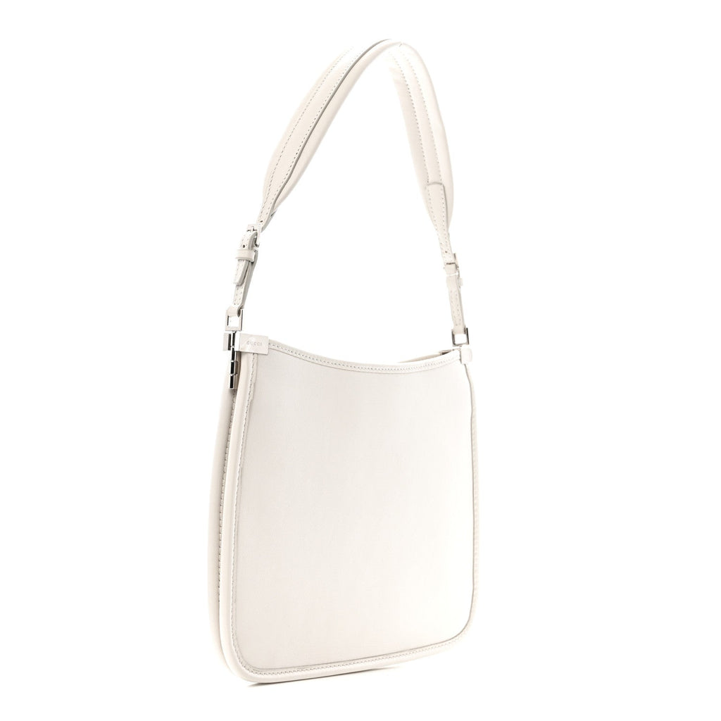 Gucci Calfskin Horsebit Slim Shoulder Bag White