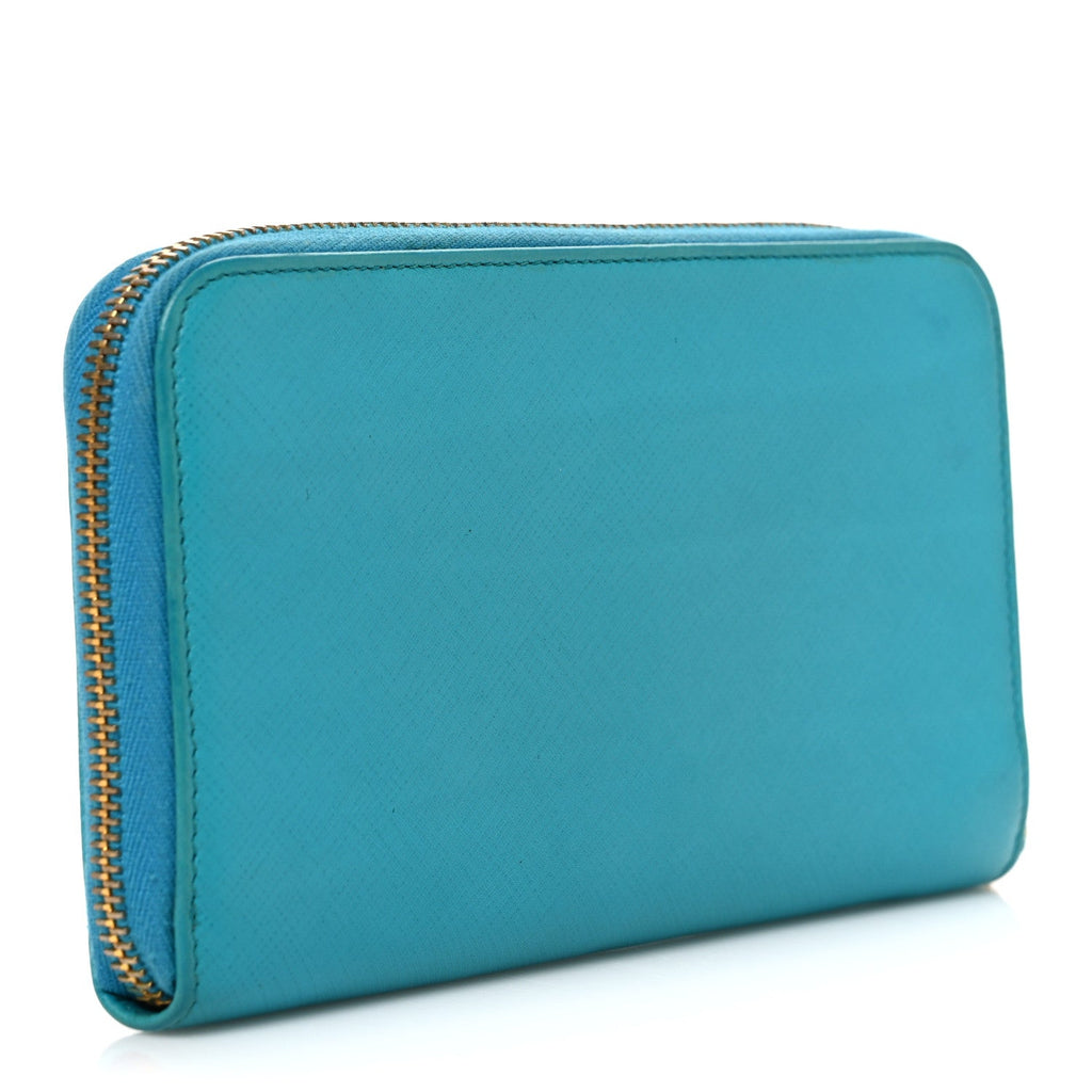 Prada Saffiano Metal Zip Around Wallet Blue
