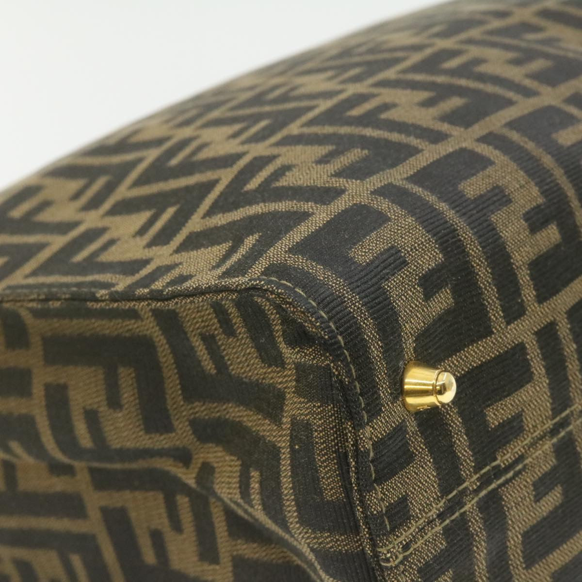FENDI Zucca Canvas Hand Bag Brown Black  am332b