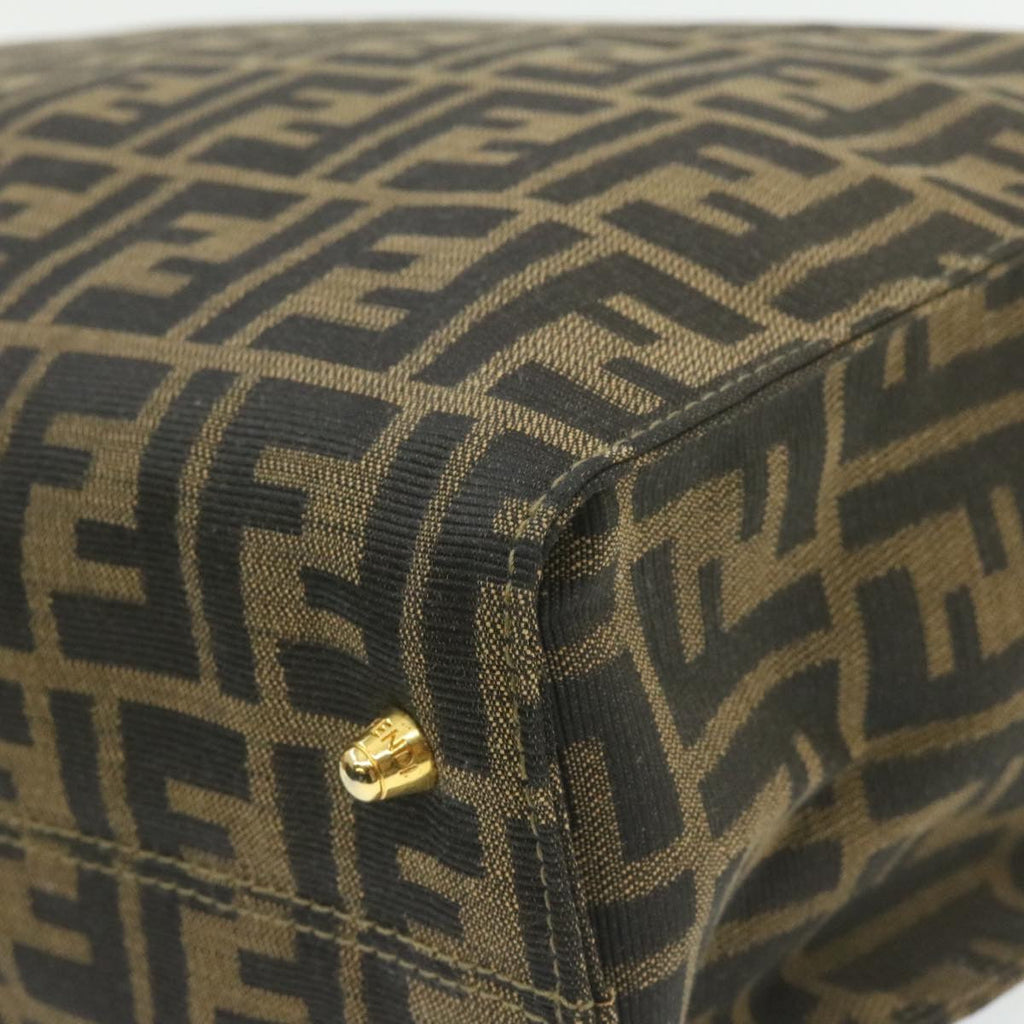 FENDI Zucca Canvas Hand Bag Brown Black  am332b