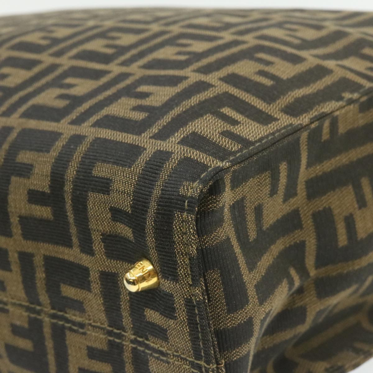FENDI Zucca Canvas Hand Bag Brown Black  am332b