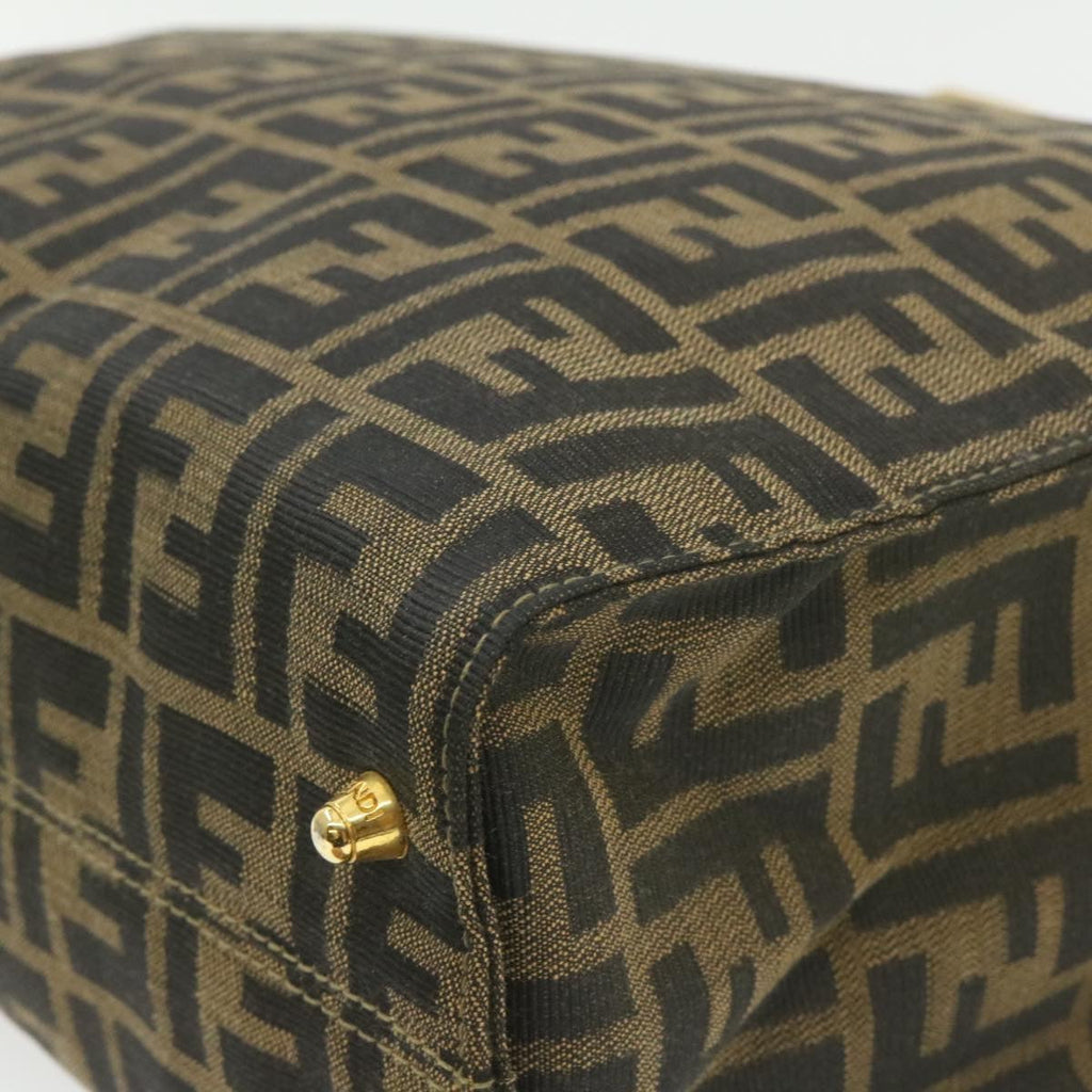 FENDI Zucca Canvas Hand Bag Brown Black  am332b