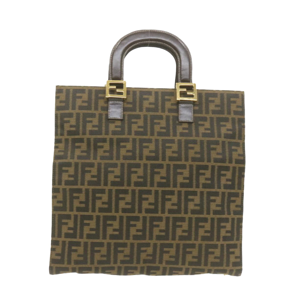 FENDI Zucca Canvas Hand Bag Brown Black  am332b
