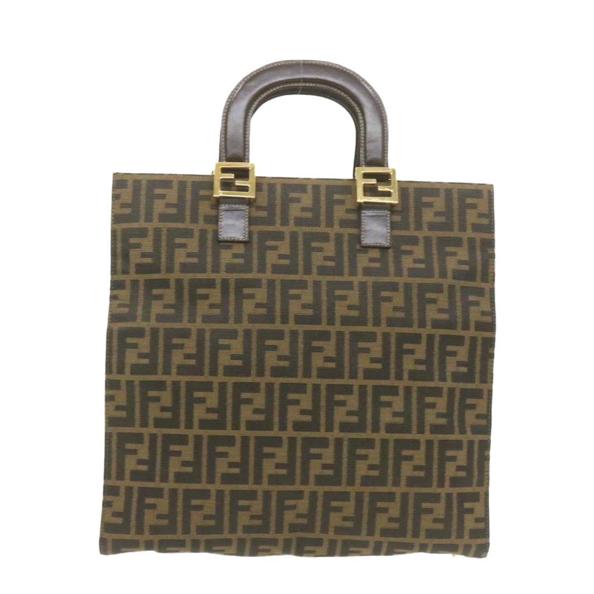 FENDI Zucca Canvas Hand Bag Brown Black  am332b