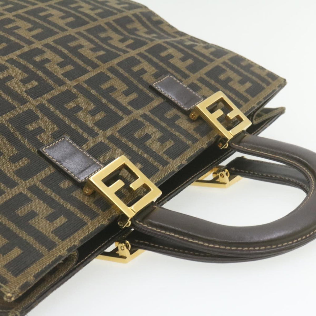 FENDI Zucca Canvas Hand Bag Brown Black  am332b