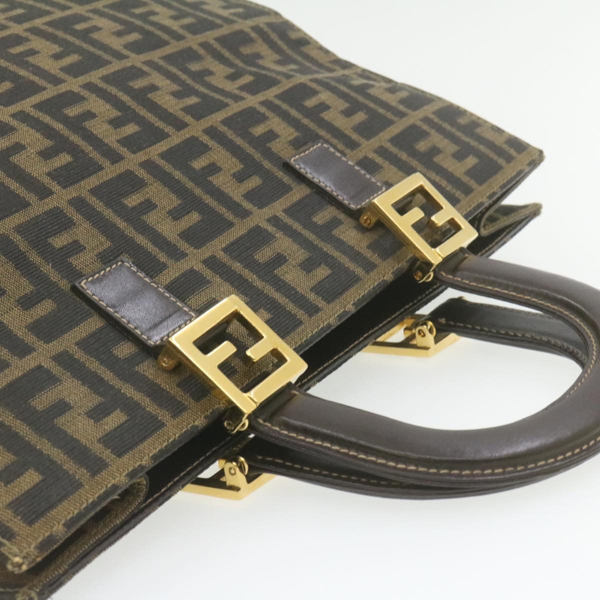 FENDI Zucca Canvas Hand Bag Brown Black  am332b