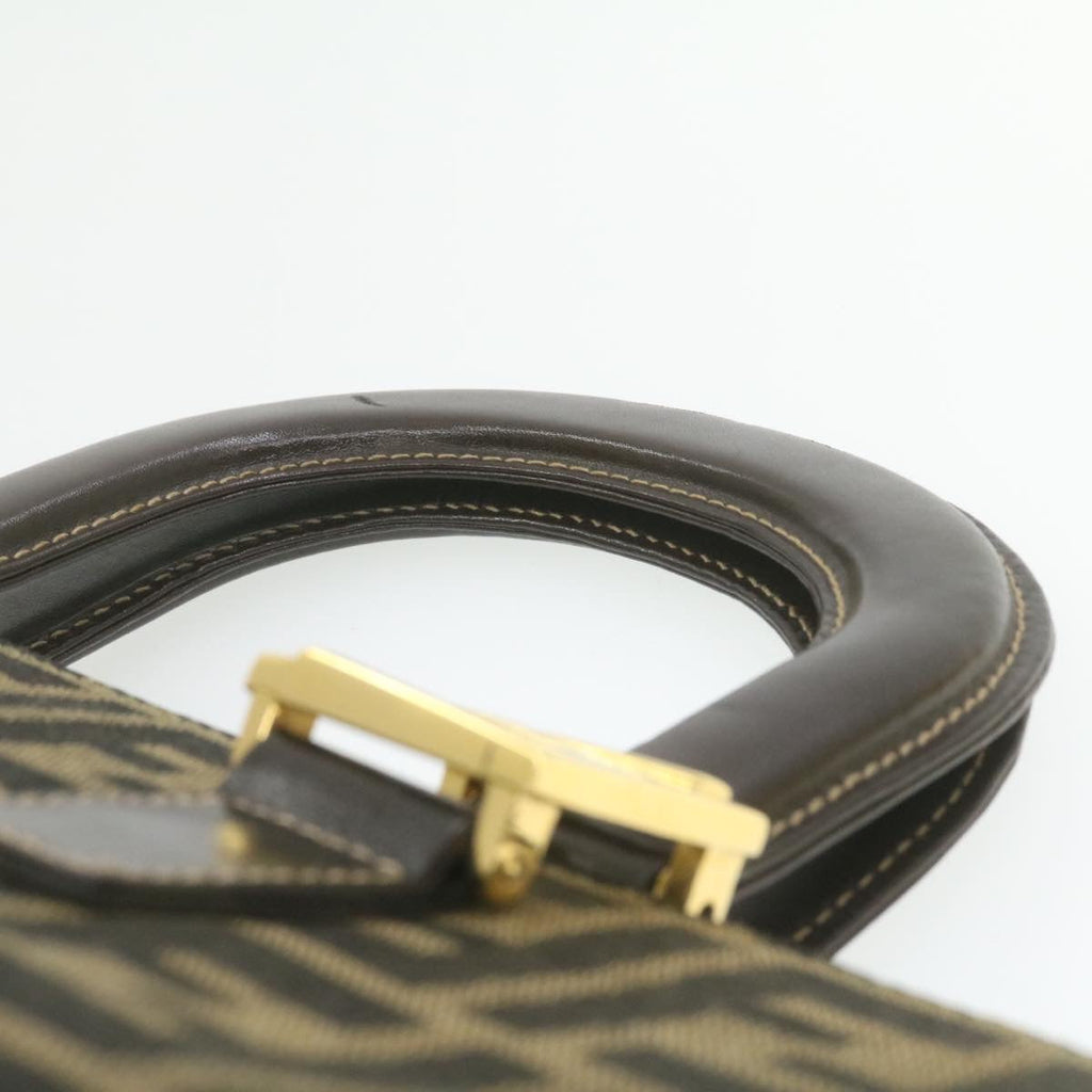 FENDI Zucca Canvas Hand Bag Brown Black  am332b