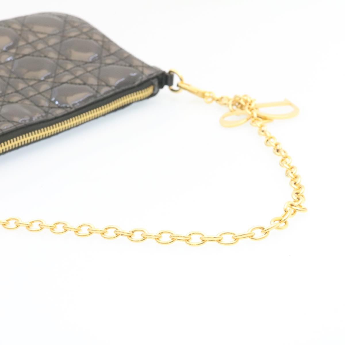 CHRISTIAN DIOR Chain Lady Dior Accessory Pouch Enamel Black  am427b