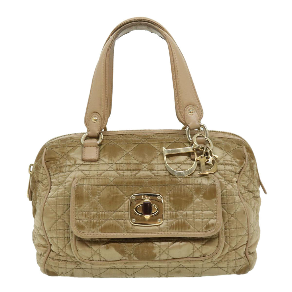 CHRISTIAN DIOR Canage Lady Dior Hand Bag Nylon Beige  bs2219