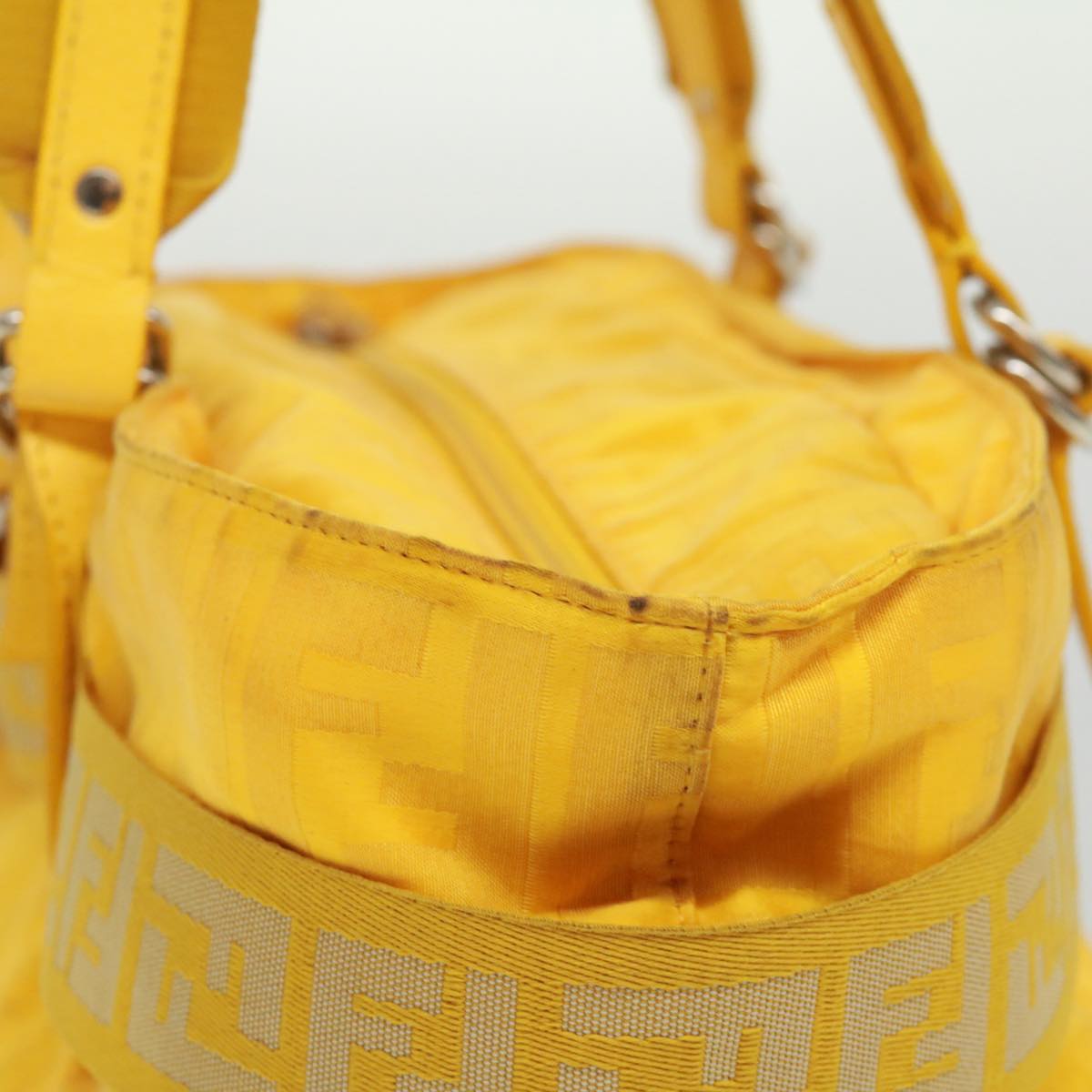 FENDI Zucca Canvas Tote Bag Nylon Yellow Auth bs2911