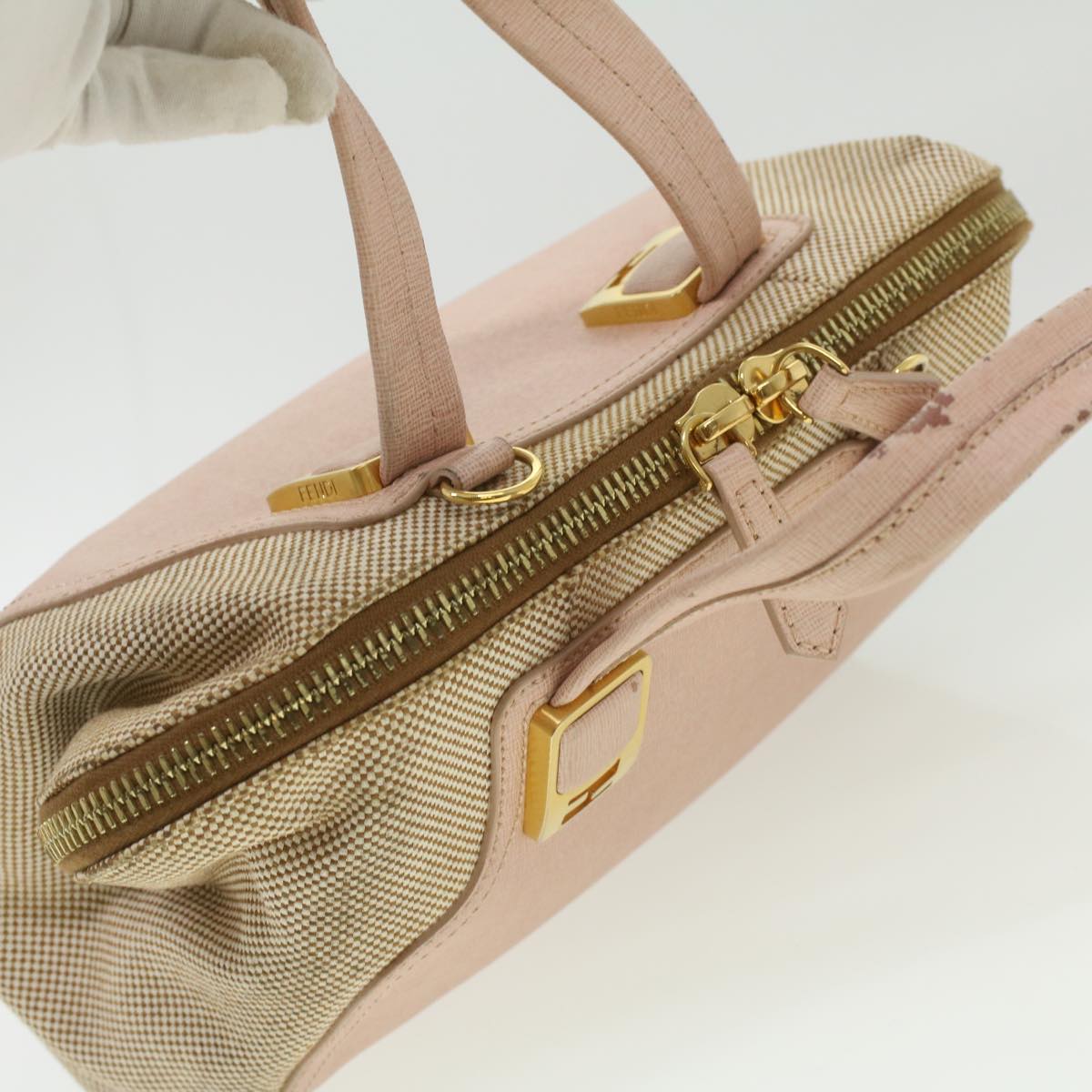 FENDI Hand Bag Leather Canvas 2way Pink  bs3819