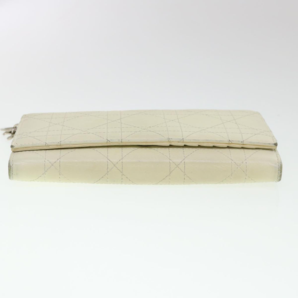 CHRISTIAN DIOR Lady Dior Canage Wallet Leather White  bs4708