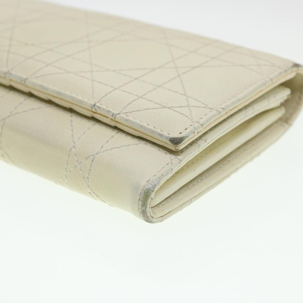 CHRISTIAN DIOR Lady Dior Canage Wallet Leather White  bs4708