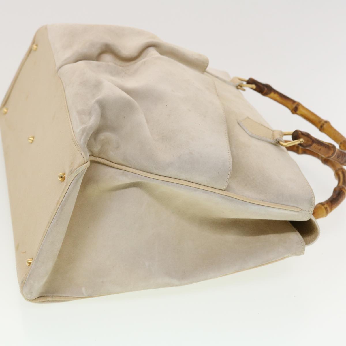 GUCCI Bamboo Shoulder Bag Suede Patent leather 2Set Black White Auth bs5308