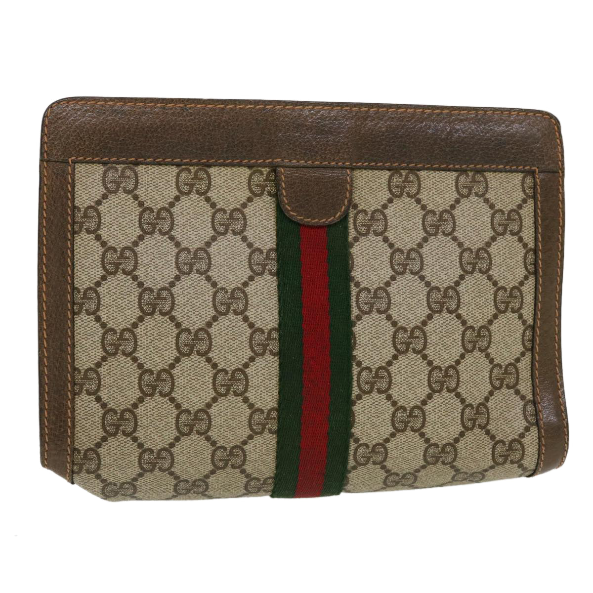 GUCCI GG Canvas Web Sherry Line Clutch Bag Beige Red Green 89.01.001  bs5999