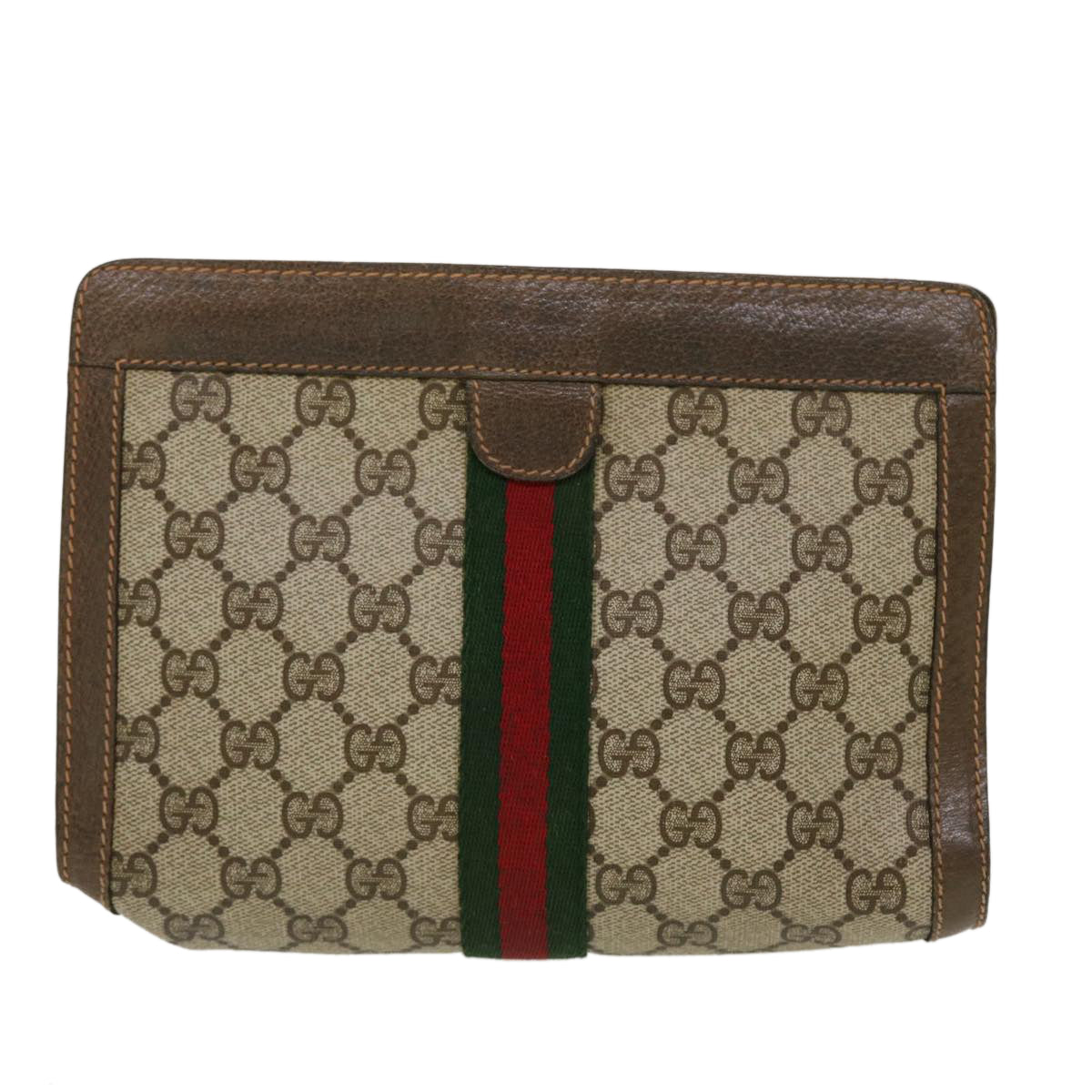 GUCCI GG Canvas Web Sherry Line Clutch Bag Beige Red Green 89.01.001  bs5999