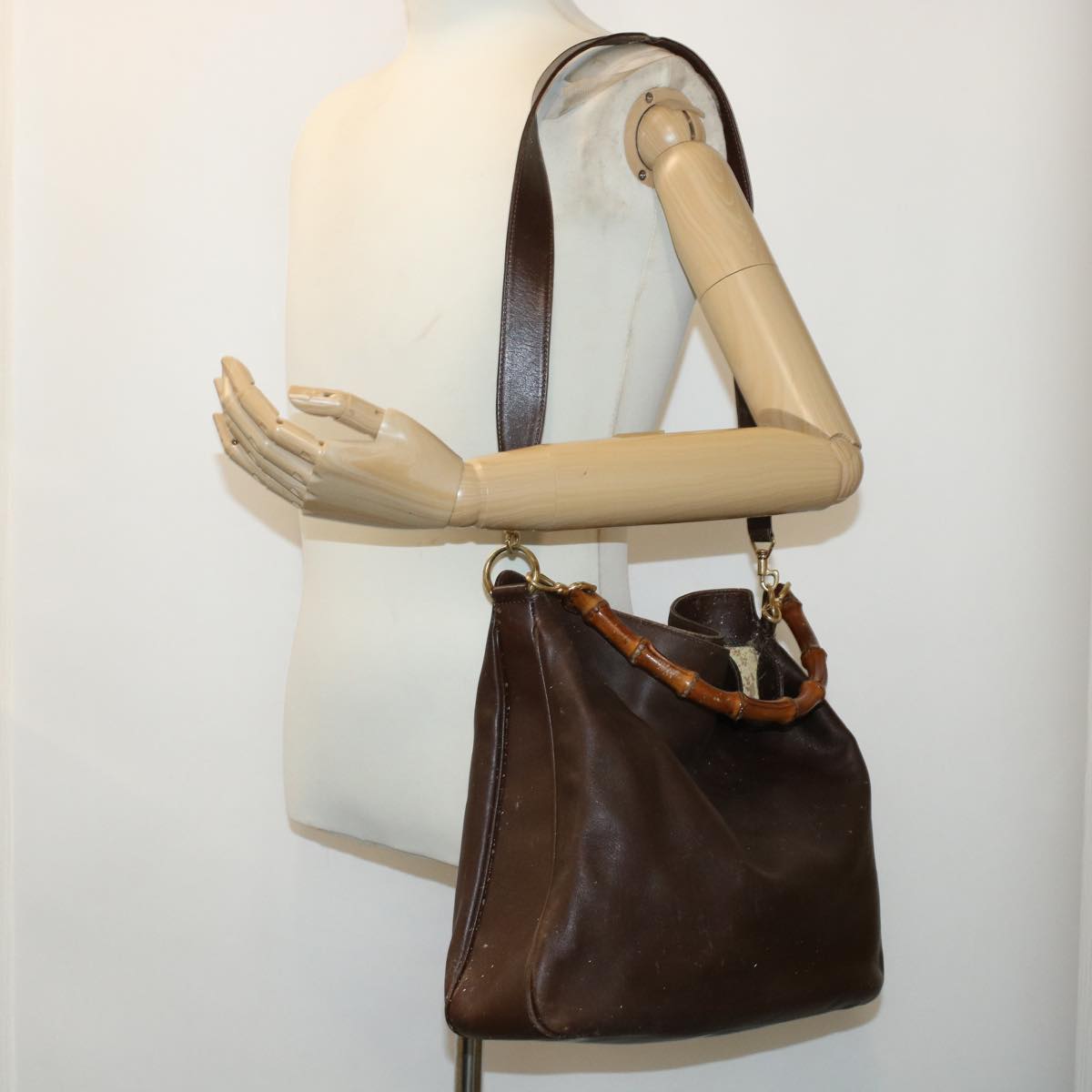 GUCCI Bamboo Shoulder Bag Leather 2way Brown  bs6148