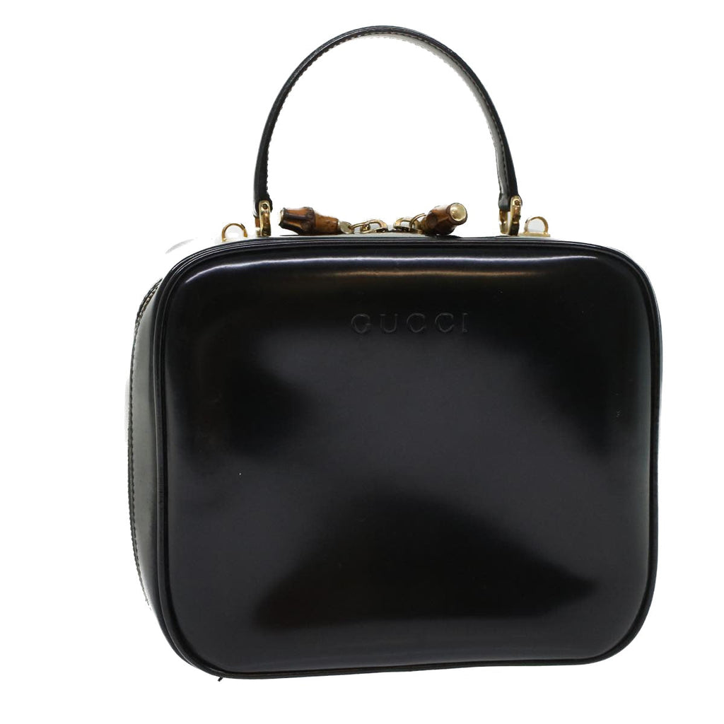 GUCCI Bamboo Vanity Cosmetic Pouch Patent leather Black  bs6279